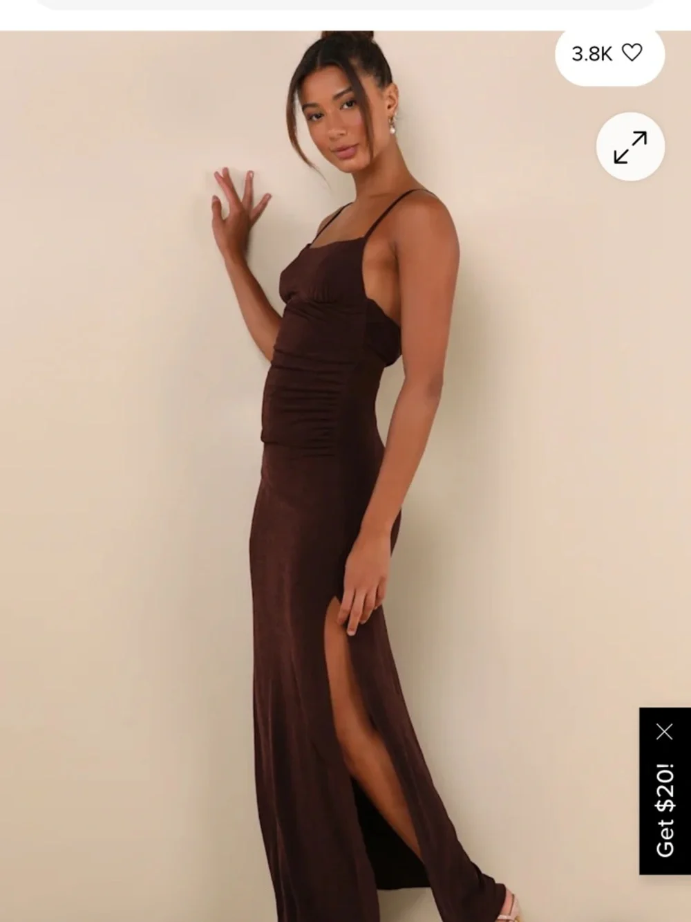 Complete Catch Brown Backless Lace Ruched Maxi Dress - Picture 3 of 5
